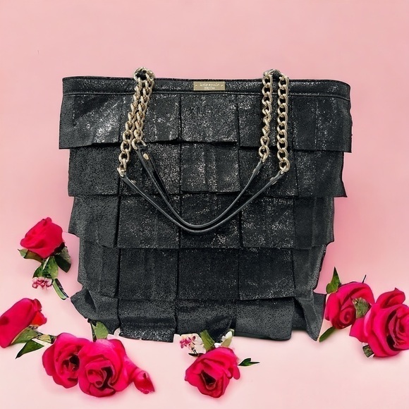 Kate Spade New York Metallic Priti Plisse Shoulder Bag MSRP $445 Black/Gold - Picture 5 of 16